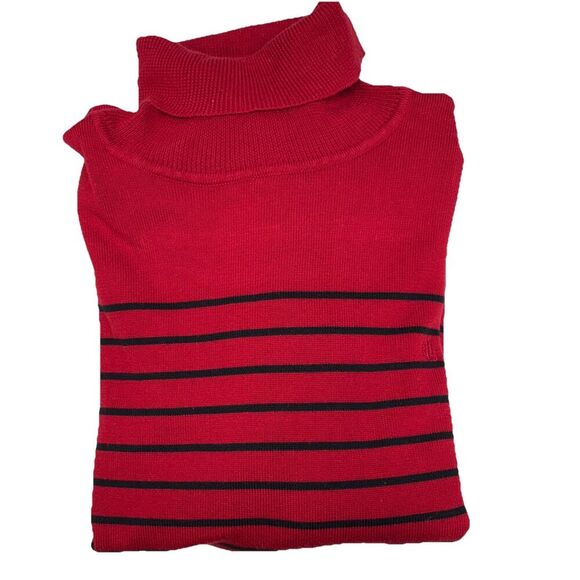 Lauren Ralph Lauren Womens Turtleneck Sweater  Red Striped Size XL Cotton preppy - Picture 3 of 12